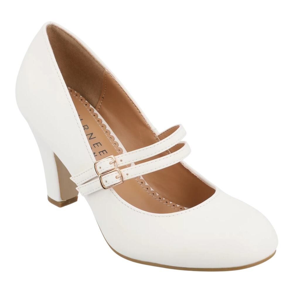 Journee Collection Cream Double Strap Heels